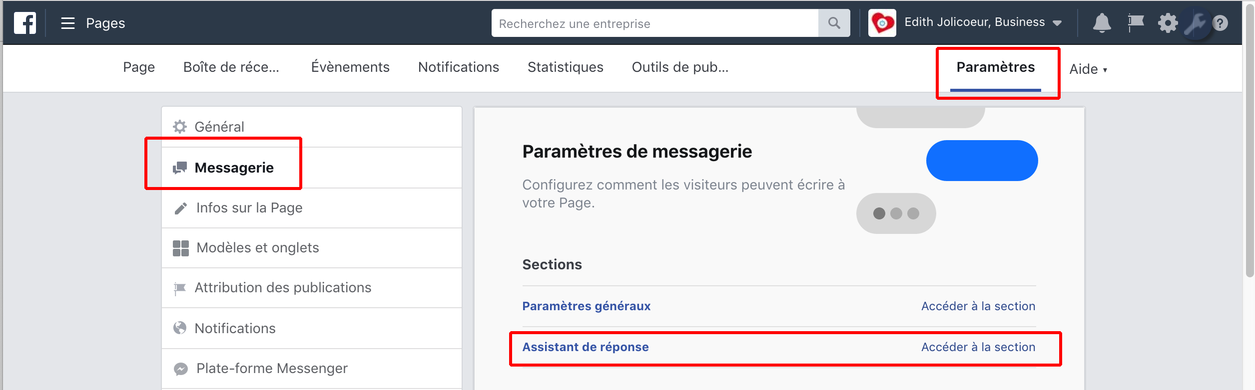 Capture message Page Facebook absence
